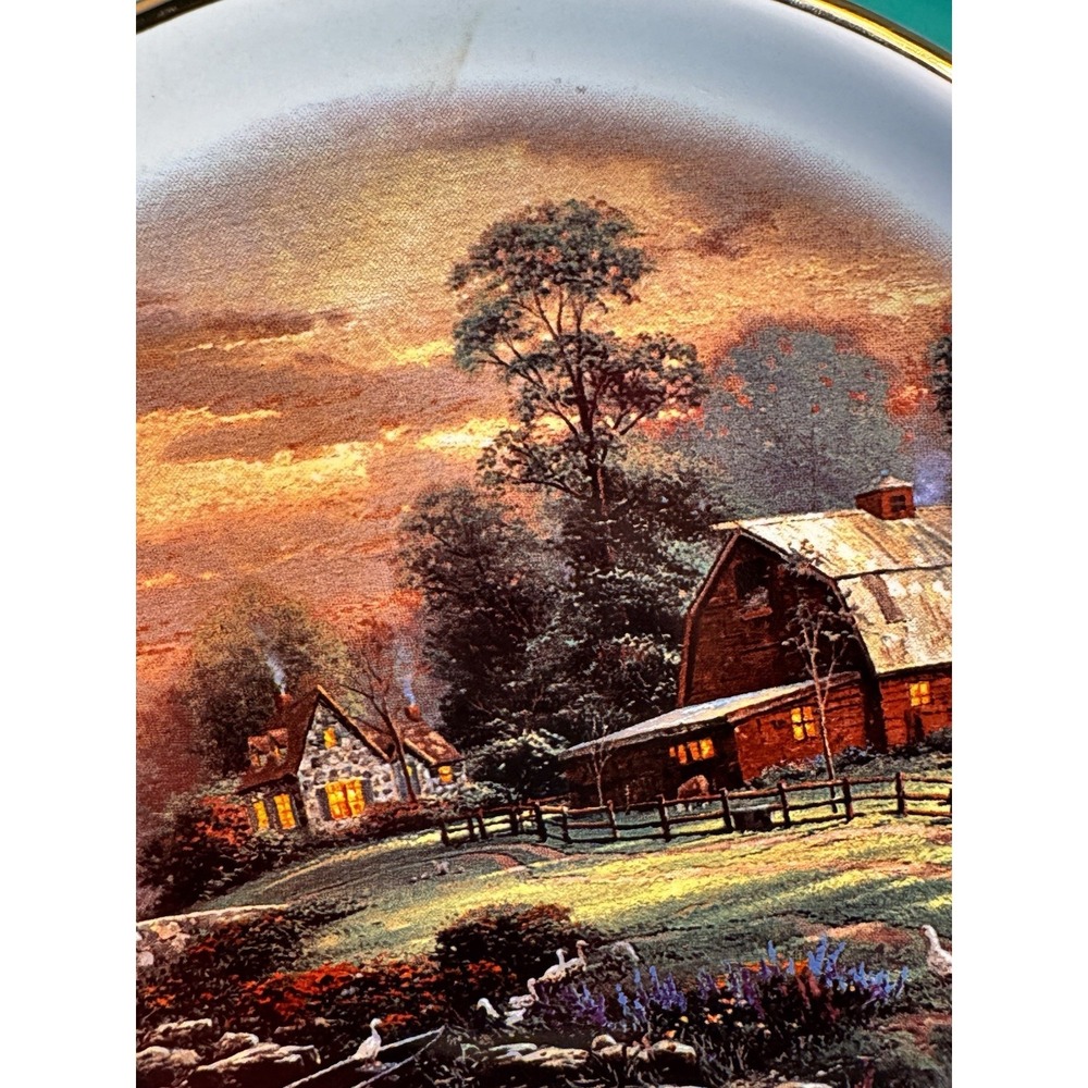 Thomas Kinkade Sunset At Riverbend Farm 6" Round Plate 2003 Painter Of Light - Picture 3 of 8